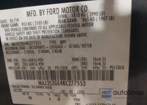 2019 Ford Ecosport Se from USA, damaged, VIN MAJ3S2GE4KC277553
